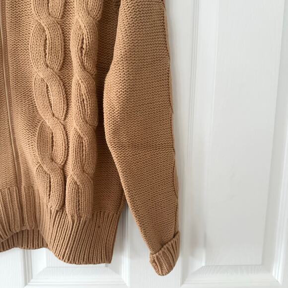 Bambergers Men Vintage Camel Cable Knit Full Zip Collared Cardigan Small NWT New - Picture 5 of 9